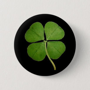 Real 4 Leaf Clover Shamrock Black 6 Cm Round Badge