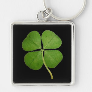 Real 4 Leaf Clover Shamrock Black Key Ring