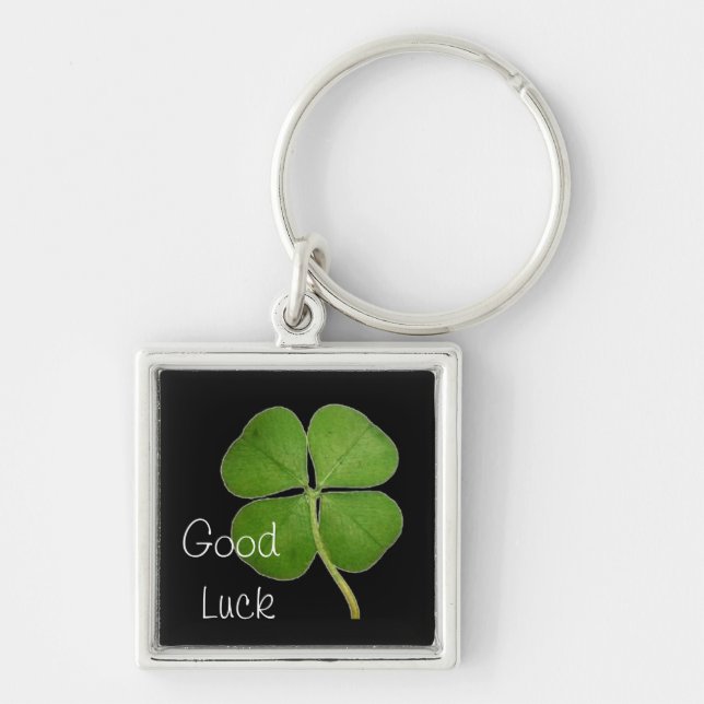 Real 4 Leaf Clover Shamrock Black Key Ring (Front)