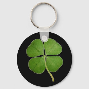 Real 4 Leaf Clover Shamrock Black Key Ring
