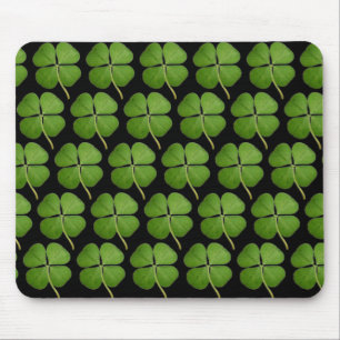 Real 4 Leaf Clover Shamrocks Black Mouse Mat