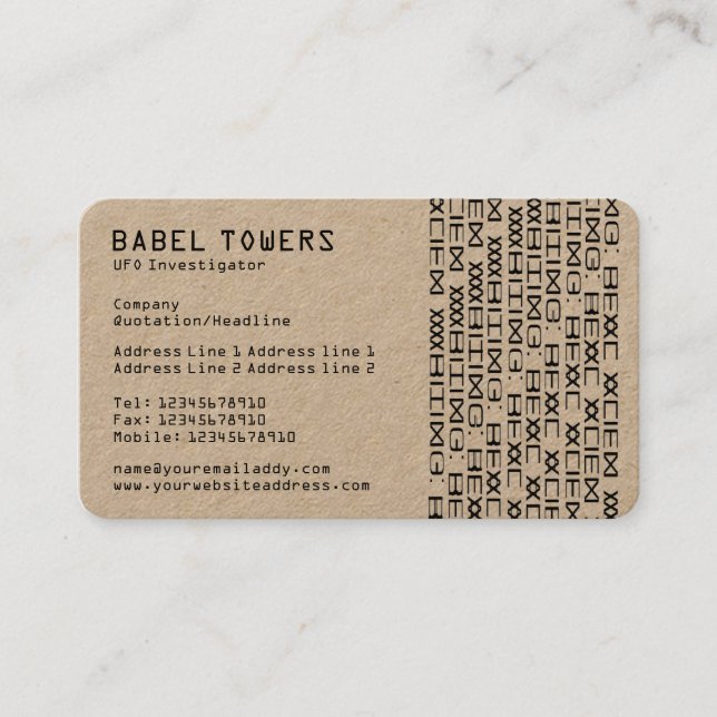 Real Alien Writing (Kraft) Business Card (Front)