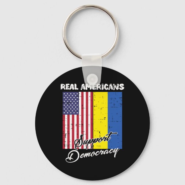 Real Americans Support Democracy Us Ukraine Flag M Key Ring (Front)