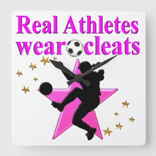 REAL ATHLETES PLAY SOCCER DESIGN SQUARE WALL CLOCK
