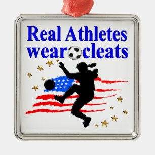 REAL ATHLETES WEAR CLEATS SOCCER DESIGN METAL TREE DECORATION