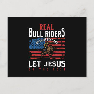 Real Bull Riders USA Flag Jesus Rodeo Cowboy Gift Postcard