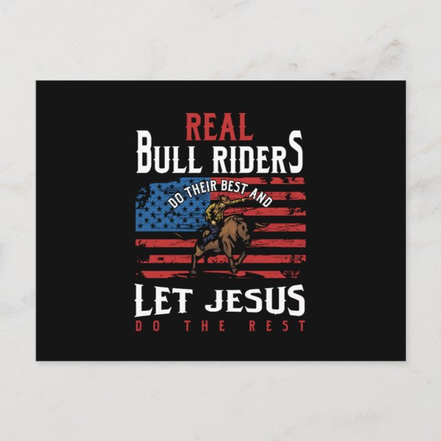 Real Bull Riders USA Flag Jesus Rodeo Cowboy Gift Postcard (Front)