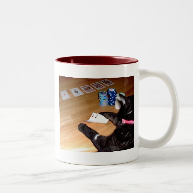 Real cat playing poker Coffee Mug (Right)