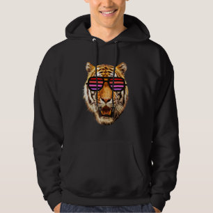 Real Cool Tiger For Boy With Red Pink Striped Sung Hoodie
