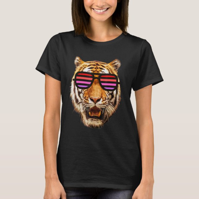 Real Cool Tiger For Boy With Red Pink Striped Sung T-Shirt (Front)