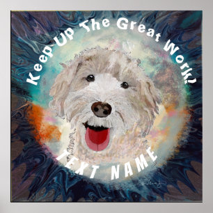 Real Cute Labradoodle Dog & Template Text Poster