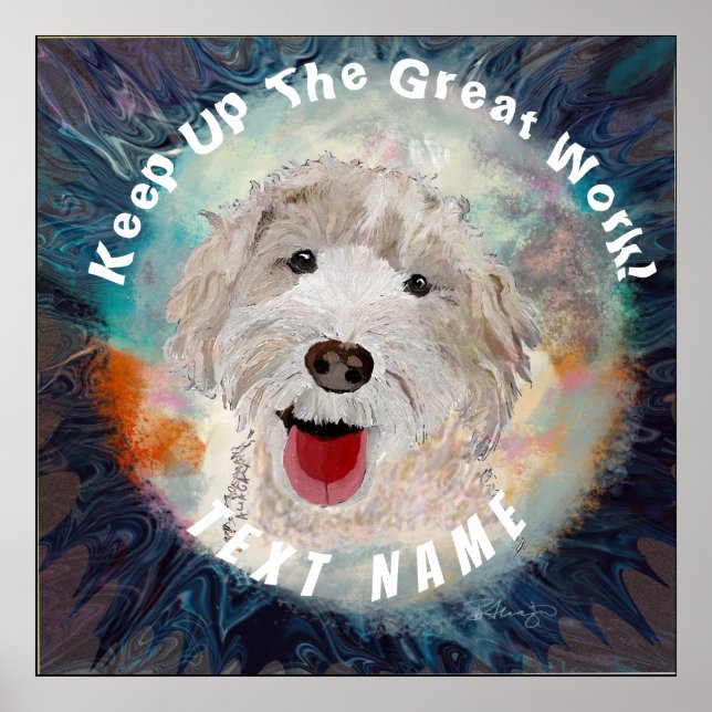 Real Cute Labradoodle Dog & Template Text Poster (Front)