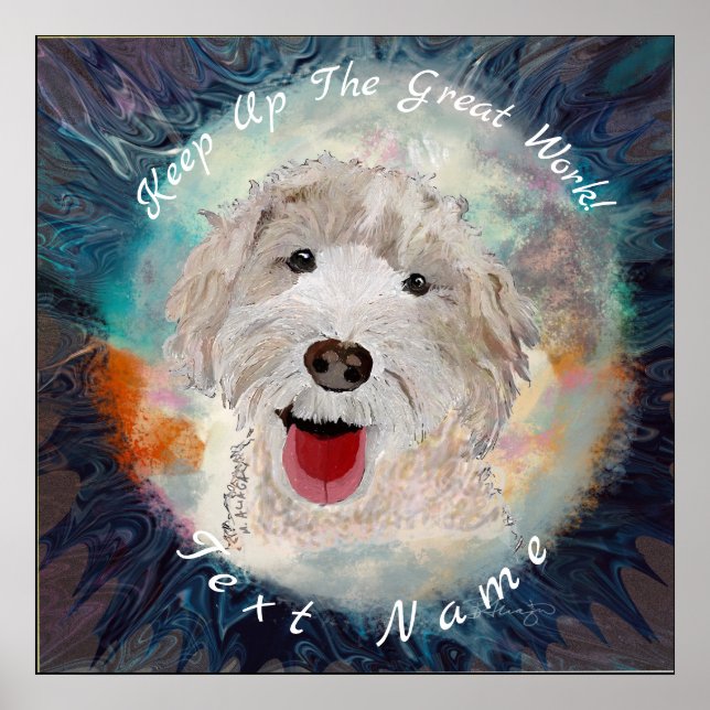 Real Cute Labradoodle Dog & Template Text Poster (Front)