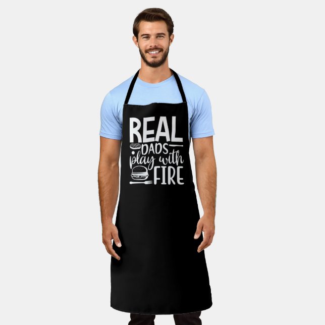Real Dads Play With Fire BBQ Large Black Apron (Worn)