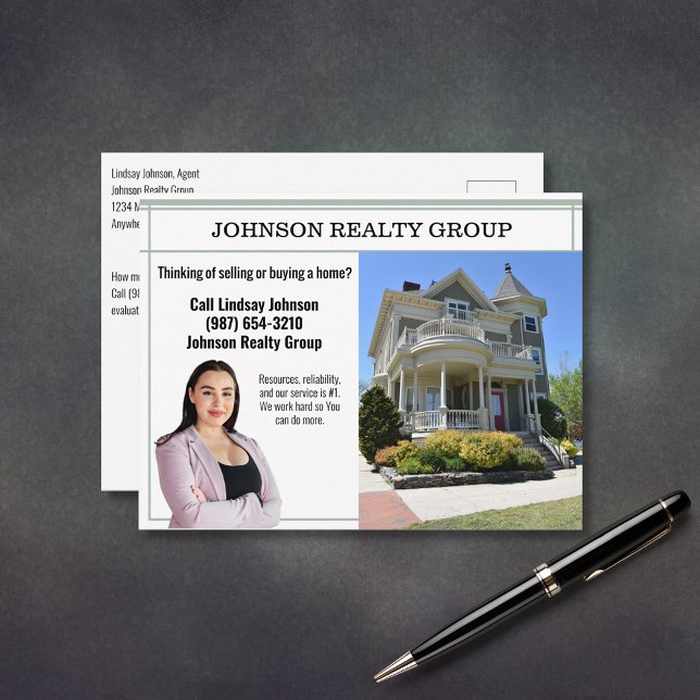 Real Estate Agency Direct Mail Modern Sage Green Postcard (Creator Uploaded)