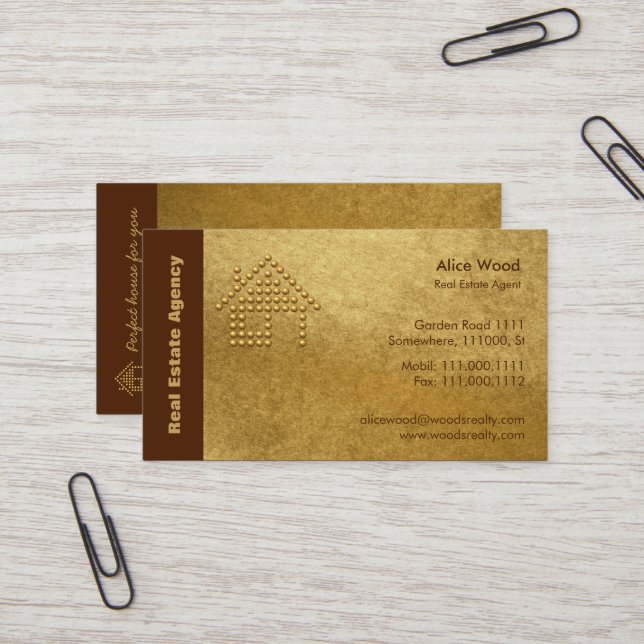 Real Estate Agency | Golden Business Card (Front/Back In Situ)