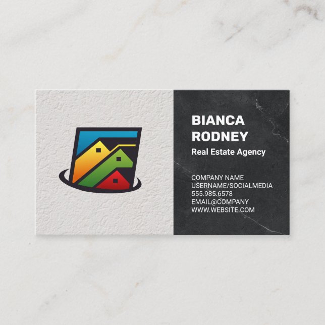 Real Estate Agency Houses | Wall Marble Texture Business Card (Front)