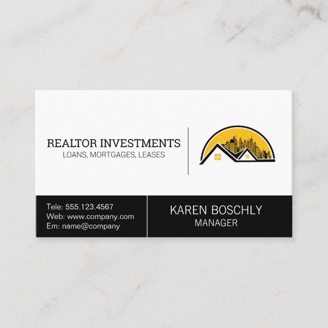 Real Estate Agency | Rooftop and Cityscape Business Card (Front)