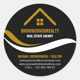 Real estate agency simple logo black circle classic round sticker