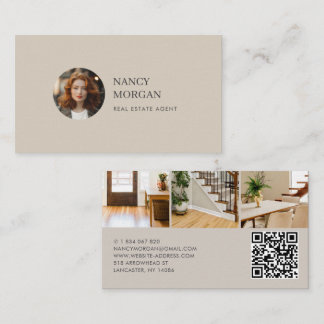 Real Estate Agent 3 Photo Collage Beige Business Card