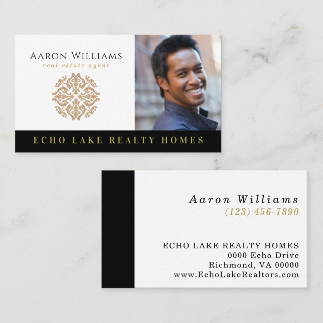 Real Estate Agent Add Your Logo & Photo | Realtor Business Card (Front/Back)