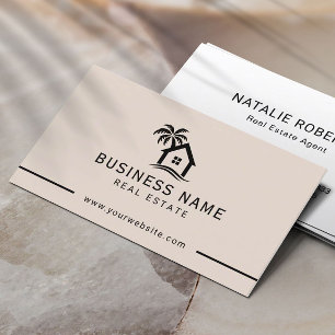 Real Estate Agent Beach House Logo Blush Pink Business Card