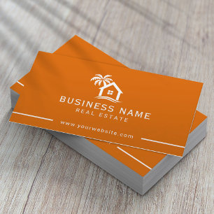 Real Estate Agent Beach House Logo Orange Business Card