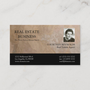 Real Estate Agent Beige Gold Photo Business Cards