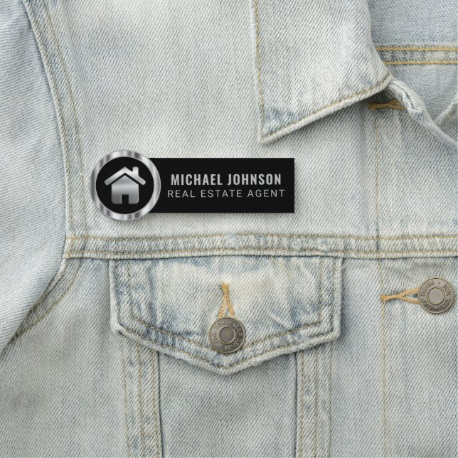 Real Estate Agent - Black and Silver Name Tag (In Situ)