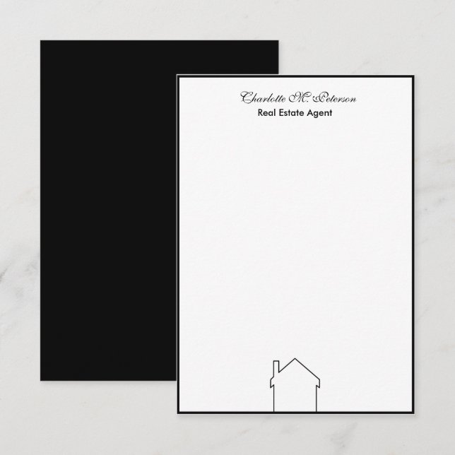 Real Estate Agent Black And White House Card (Front/Back)