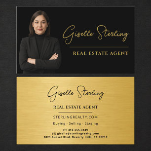 Real Estate Agent Black Gold Luxury Metallic Business Card