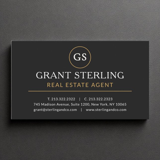 Real Estate Agent Black Gold Luxury Modern Elegant Business Card (Creator Uploaded)
