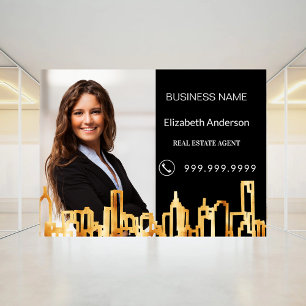 Real estate agent black gold photo city skyline window cling