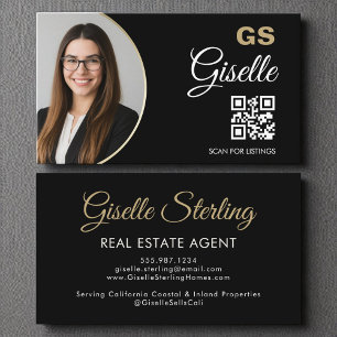 Real Estate Agent Black Gold Photo QR Code Business Card