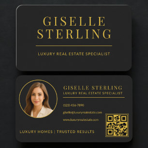 Real Estate Agent Black Gold QR Code Business Card