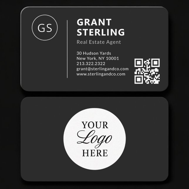 Real Estate Agent Black Logo QR Code Professional Business Card (Creator Uploaded)