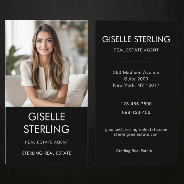 Real Estate Agent Black Professional Photo  Business Card (Creator Uploaded)
