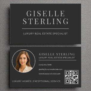 Real Estate Agent Black Silver QR Code Business Card