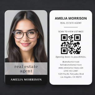 Real Estate Agent Black White QR Code Photo Business Card