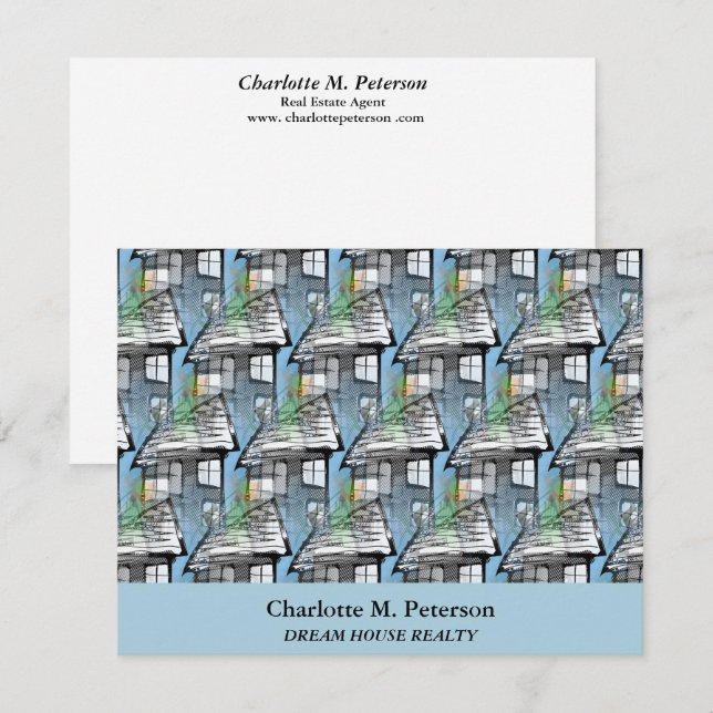 Real Estate Agent Blue House Pattern  Card (Front/Back)