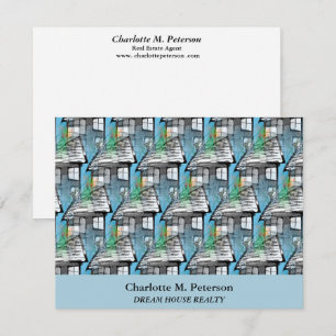 Real Estate Agent Blue House Pattern Thank You Card
