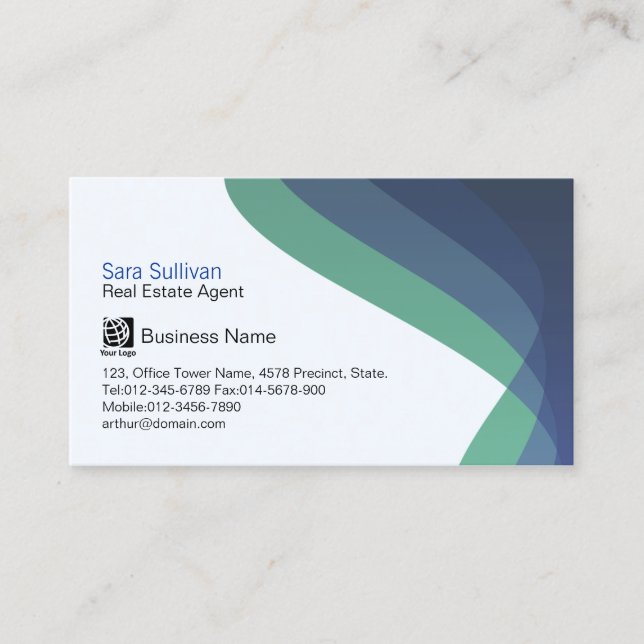 Real Estate Agent Blue Hued Streams Professional Business Card (Front)