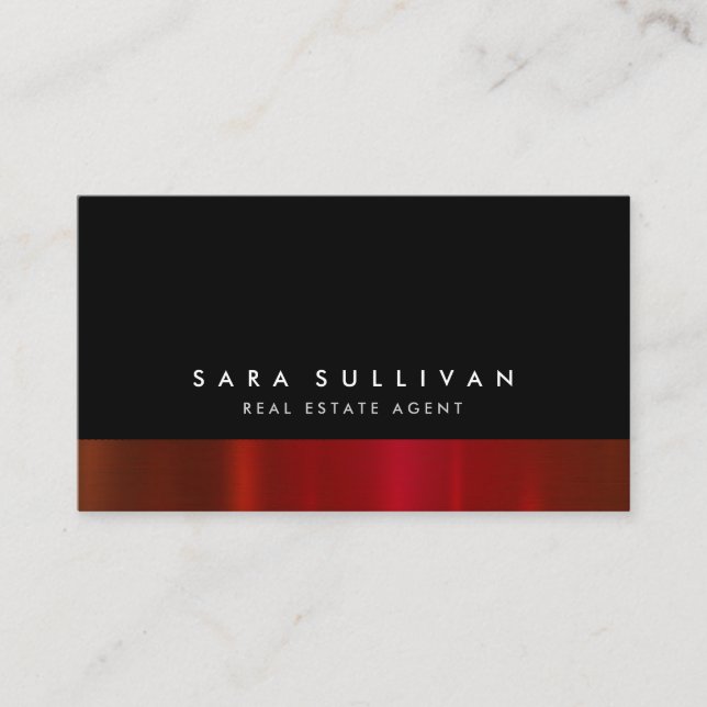 Real Estate Agent Bold Red Metal Business Card (Front)