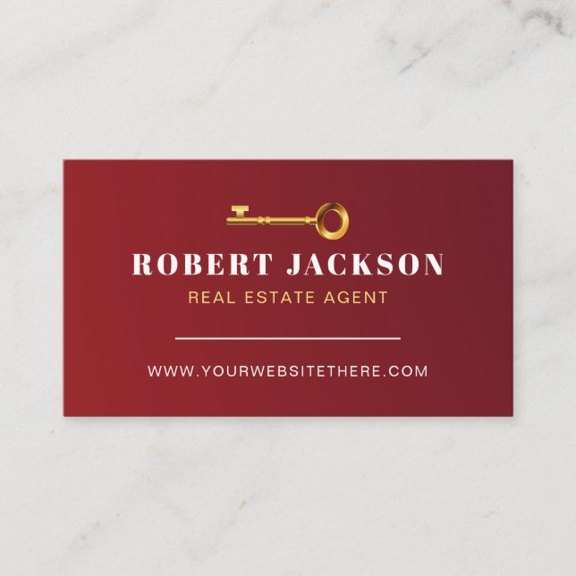 Real Estate Agent Broker Luxury Golden key  Business Card (Front)