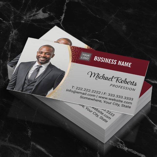 Real Estate Agent Burgundy Red Professional Photo Business Card (Creator Uploaded)