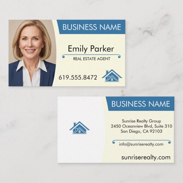 Real Estate Agent Business Card Modern Realty Home (Front/Back)