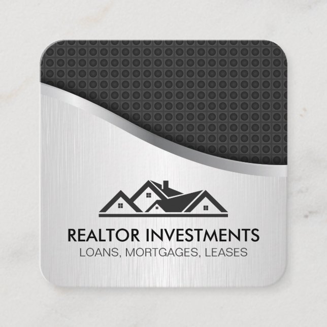 Real Estate Agent Carbon Fibre Metallic Square Business Card (Front)
