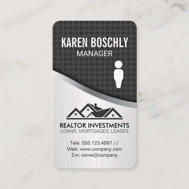 Real Estate Agent Carbon Fibre Metallic Variation Business Card (Front)