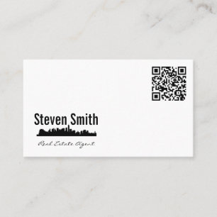Real Estate Agent   City Skyline   QR Business Card