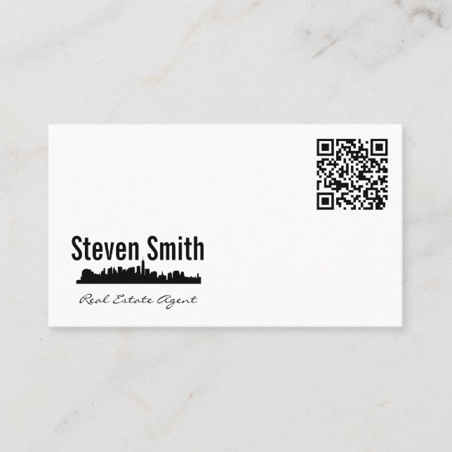 Real Estate Agent | City Skyline | QR Business Card (Front)